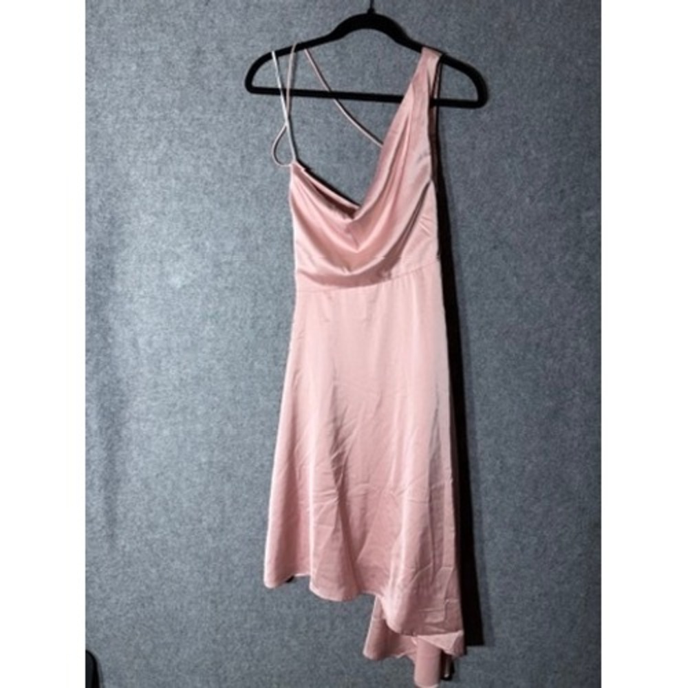 Lulus Womens Blush Pink Satin One Shoulder Asymmetrical Cowl Neck Dress Small